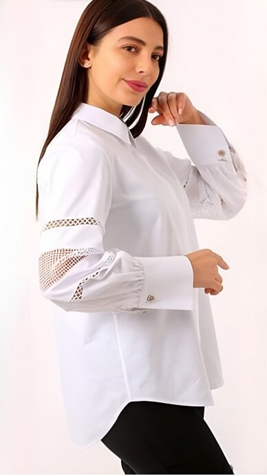 White blouse with openwork sleeves - MODALINDA FASHION