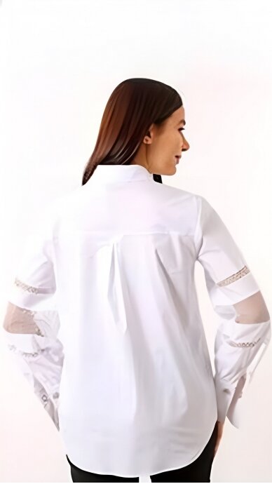 White blouse with openwork sleeves - MODALINDA FASHION 2