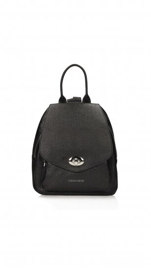 Elegant black genuine leather backpack - TOSCANIO