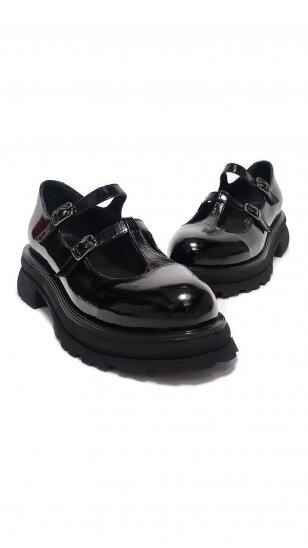 Elegant shiny black leather double strap shoes - MARIO MUZI