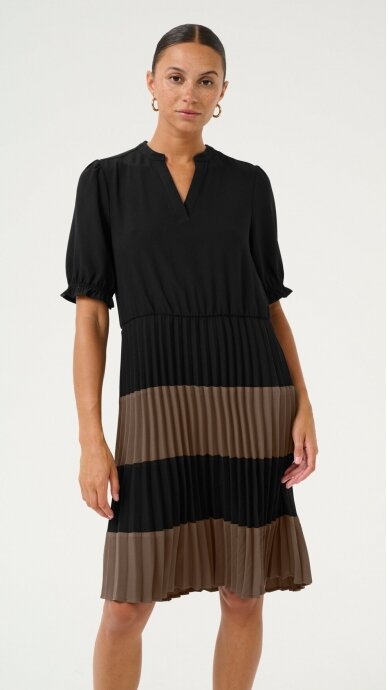 Elegant Black and Brown Pleated Dress - CULTURE