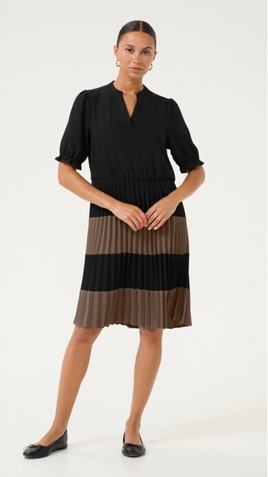 Elegant Black and Brown Pleated Dress - CULTURE 2