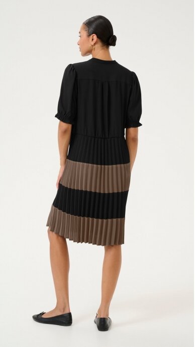 Elegant Black and Brown Pleated Dress - CULTURE 1