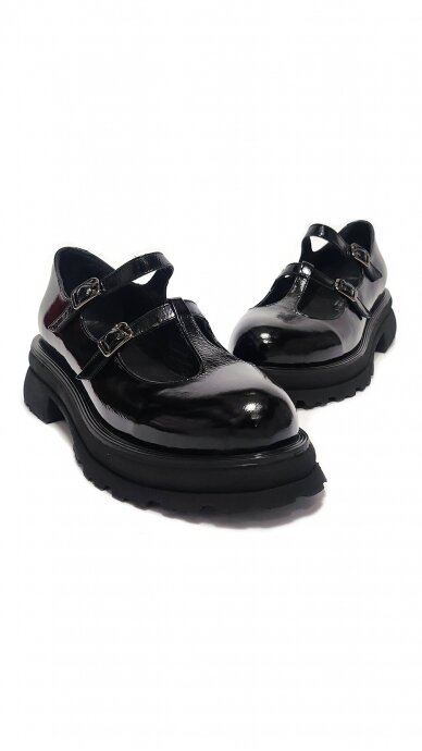 Elegant shiny black leather double strap shoes - MARIO MUZI 1