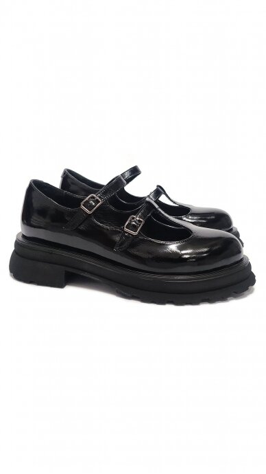 Elegant shiny black leather double strap shoes - MARIO MUZI