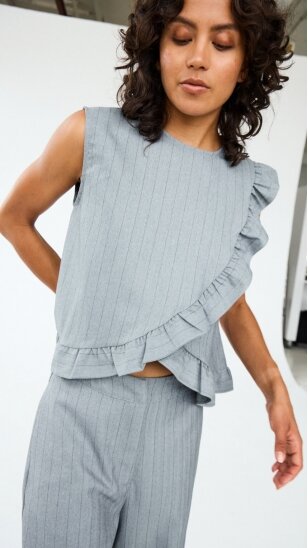 ICHI ruffled striped vest