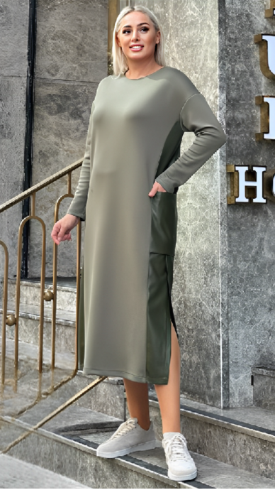 Long casual dress with side details - MISS LILIUM