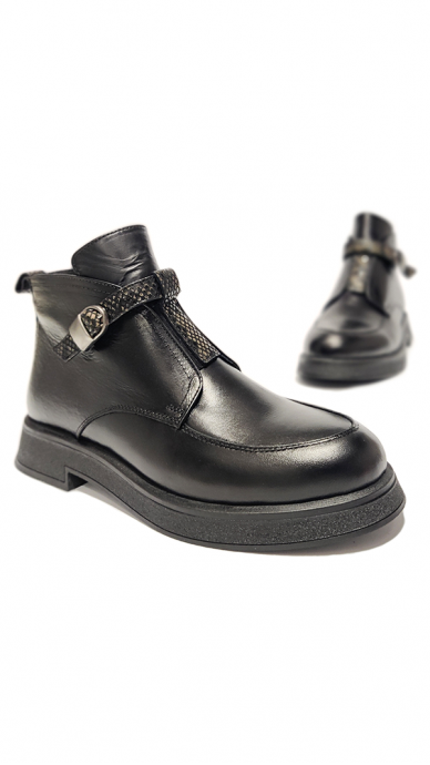 Black natural leather boots with decorative buckle MARIO MUZI