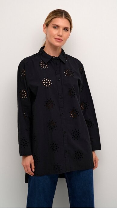 Black Perforated Cotton Long Sleeve Shirt – CULTURE