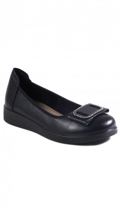 LORETTA VITALE elegant black leather ballet flats with buckle 3