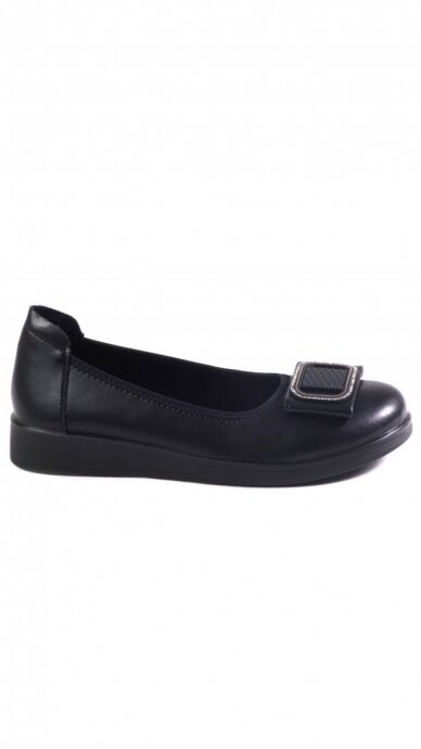 LORETTA VITALE elegant black leather ballet flats with buckle 4