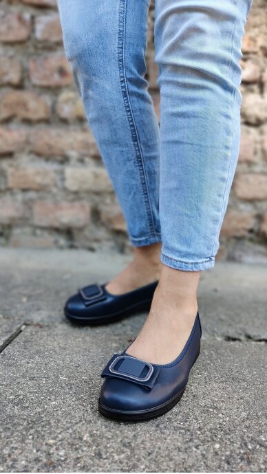 LORETTA VITALE stylish navy blue leather ballerina shoes with buckle 1