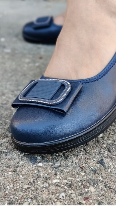 LORETTA VITALE stylish navy blue leather ballerina shoes with buckle 3