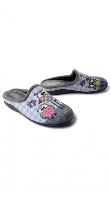 Women's blue slippers with owl decor - SANITAL FLEX