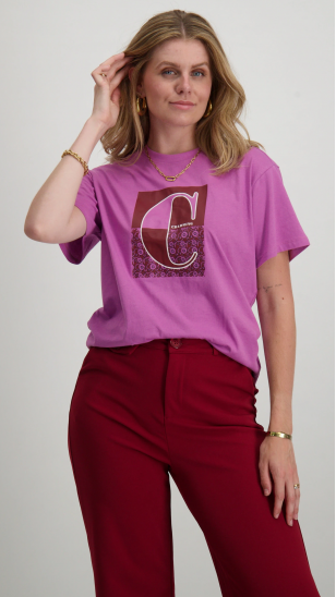 Purple women's t-shirt with a pattern - ONLY