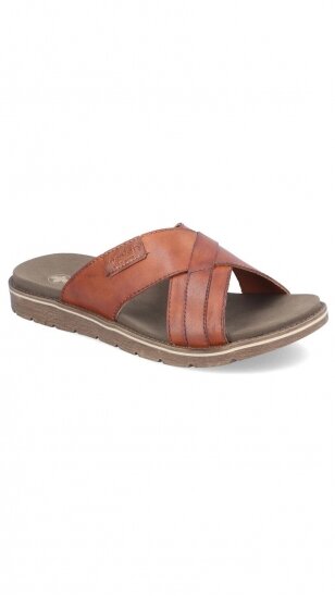 Brown leather slippers for men RIEKER