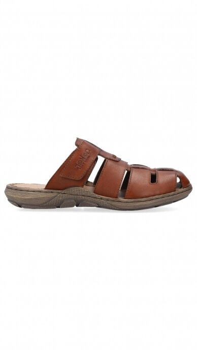 Brown leather slip-on sandals for men RIEKER 1