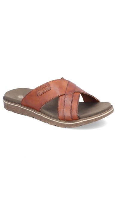 Brown leather slippers for men RIEKER