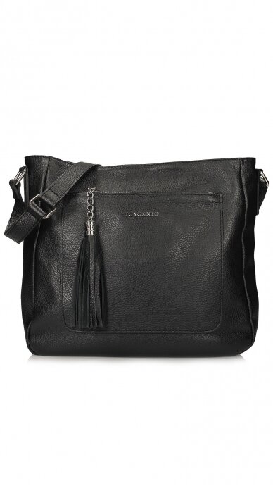 Capacious black leather handbag with tassel TOSCANIO