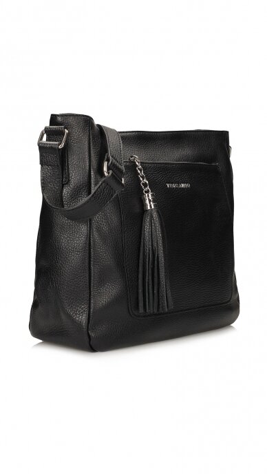 Capacious black leather handbag with tassel TOSCANIO 1